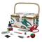 SINGER® Large Tan Organic Print Sewing Basket with Sewing Scissors & Notions
